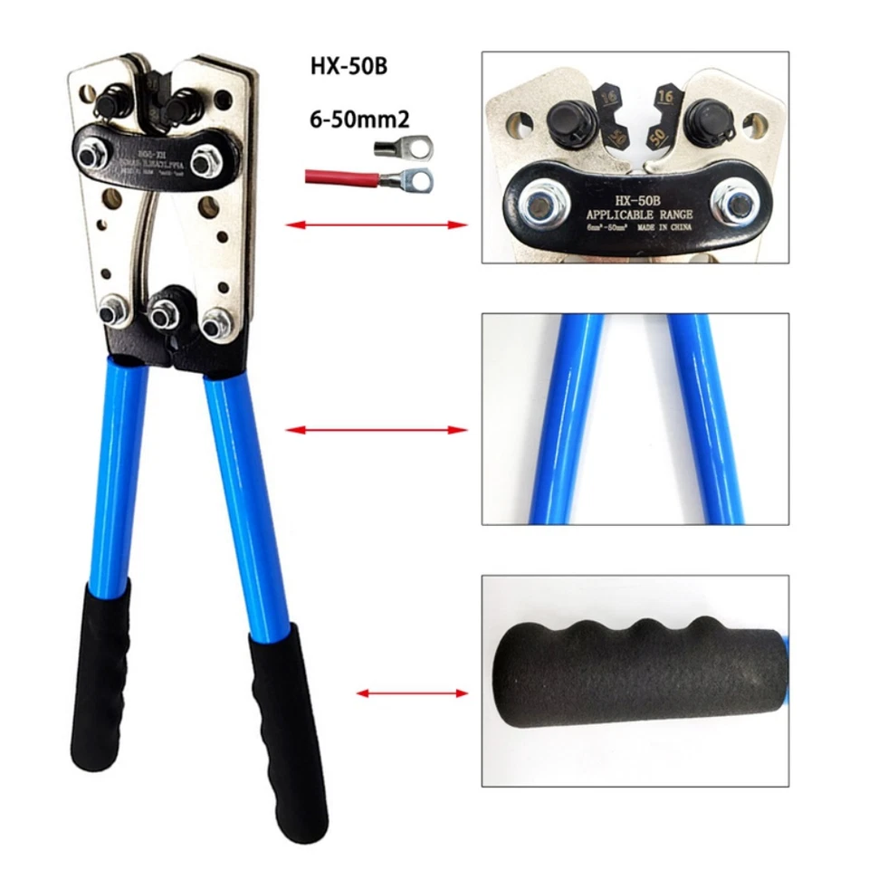 Alicate de terminal crimpadora de terminales de terminales de cable grande 1 pieza herramienta de prensado de terminales de cable 6-50 mm² Foto 3 de 4
