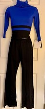 GK ICE SKATE LADIES X-SMALL 3/4 SLV NYLON/SPANDEX BLUE TOP BLACK PANT SET SZ XS