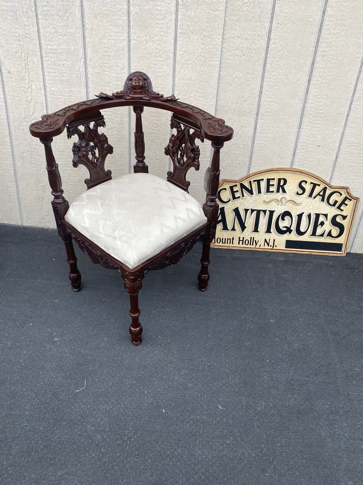 65855 Fancy Hand Carved Mohogany Figural Corner Chair