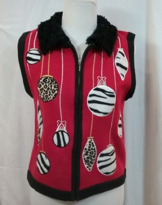 BECHAMEL Sweater Vest Womens PM Christmas Ornament Animal Print Holiday