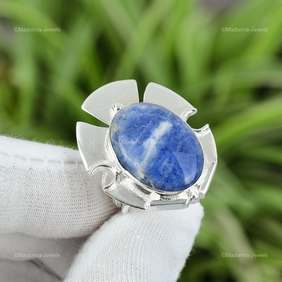 Womens day Sale Natural Sodalite 925 Sterling Silver Promise Birthday Ring US 8