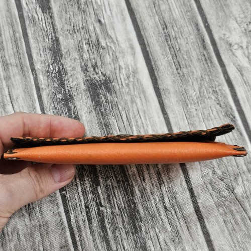 Native American Style Leather Wallet Pumpkin Orange Snap Bifold Retro Coin Purse - Picture 7 of 11