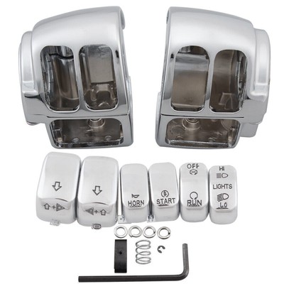 Chrome Handlebar Control Switch Housing Cover w/6pcs Button Caps For Harley Dyna