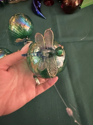 Vintage Hand-Blown Witch Ball With Dragonfly Green Amazing Unique Collectibles