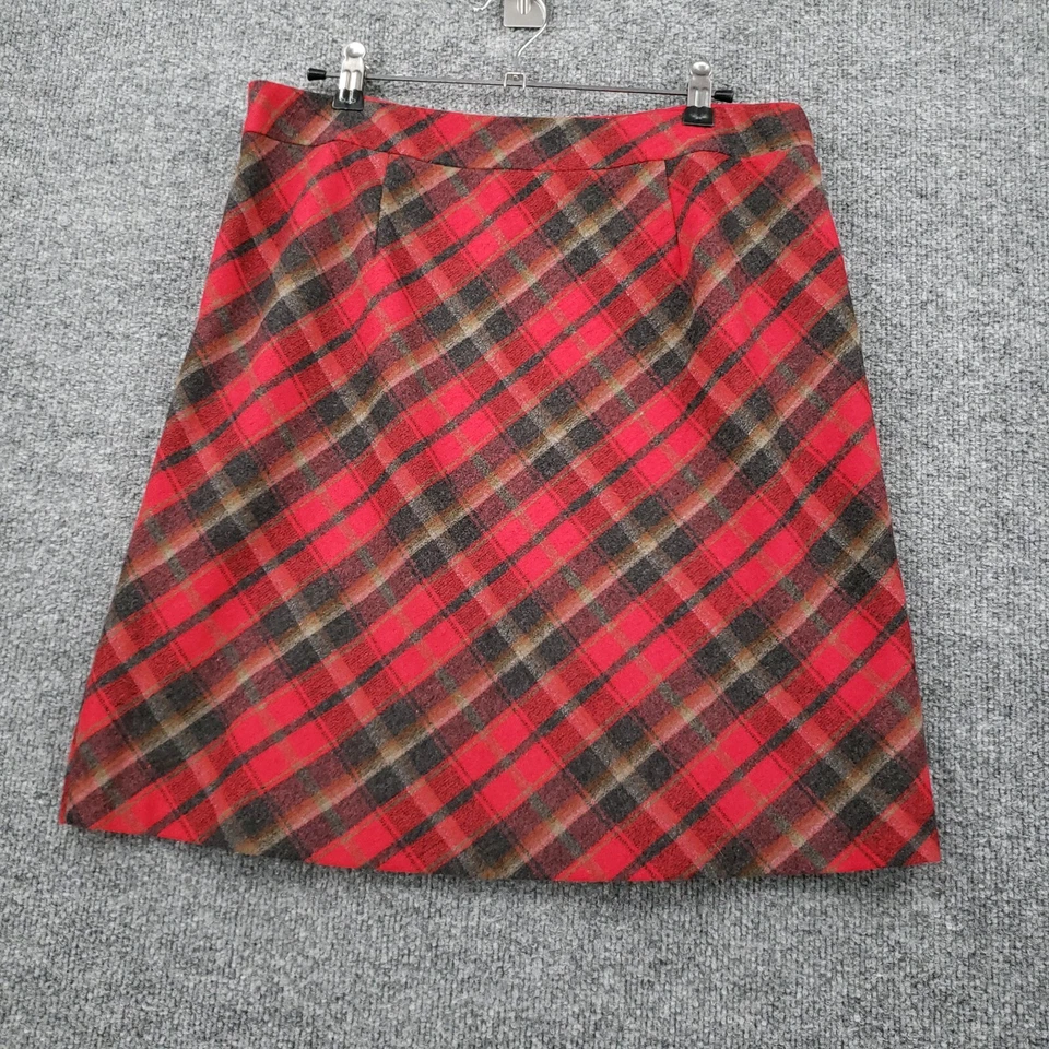 Falda DE COLECCIÓN American Eagle Para Mujer 10 Roja Lana Italiana A Cuadros Elastizada Línea A Y2K Foto 2 de 4