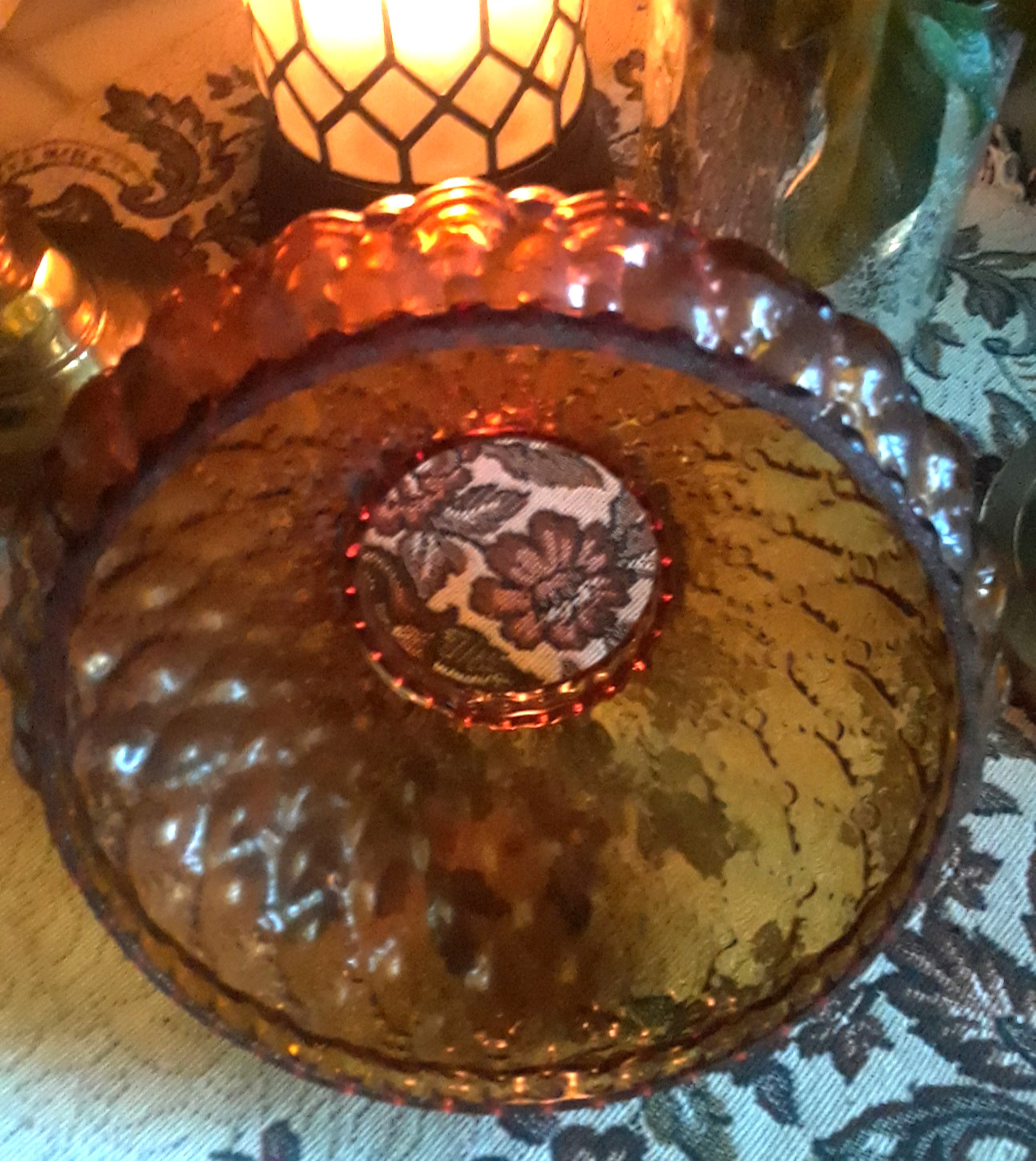 Vntg Amber Glass Diamond Quilted Student Lamp Shade Hurricane Fitter 5.5"◇Mint