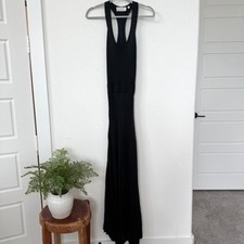 A.L.C. Racerback Knit Maxi Dress Black XS Sheer Back Flared Hem Minimalist