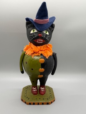 Folk Art Halloween Black Cat  Bobble Head Figurine