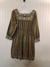 Madewell Women Green Corduroy Dress Size L Eyelet Embroidered Sleeve Hem Collar