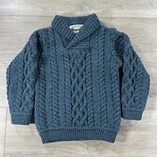 Aran Crafts Irish Cable Knit Sweater Youth 4-5yrs Blue 100 Wool Made Ireland
