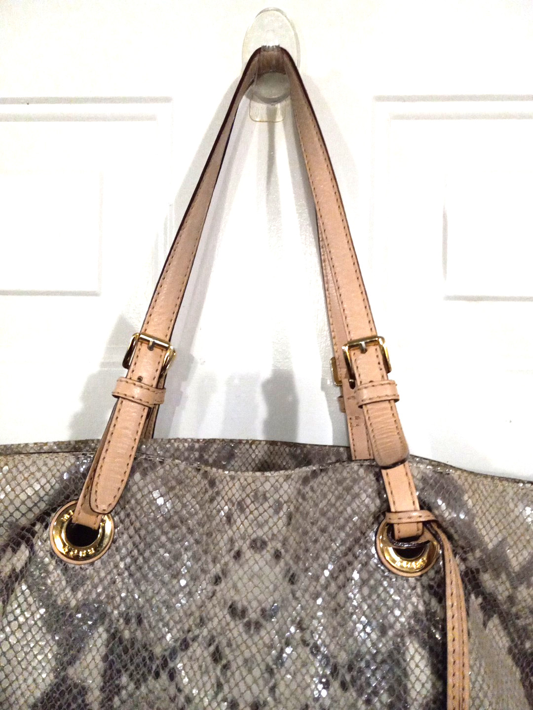 Michael Kors Beige Leather Python Print Shoulder … - image 5