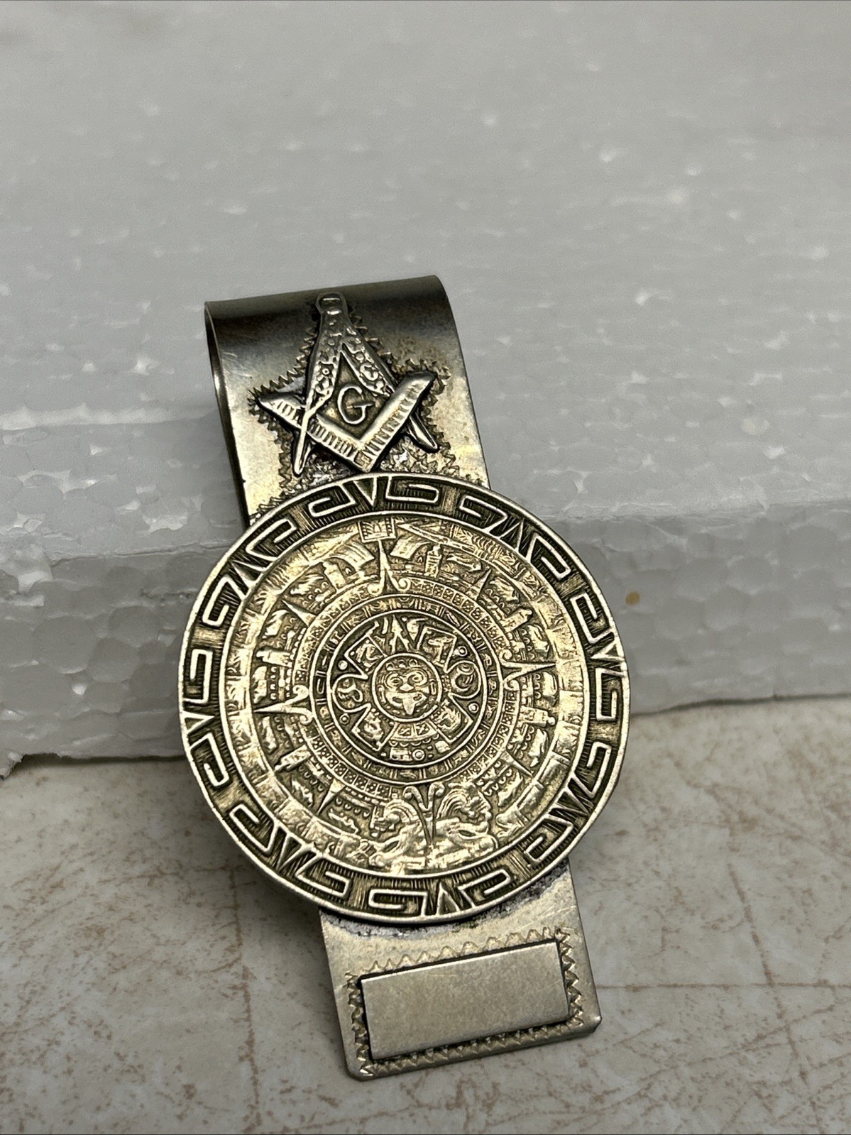 Masonic Money Clip W/ Mayan Aztec Sun Calendar-image