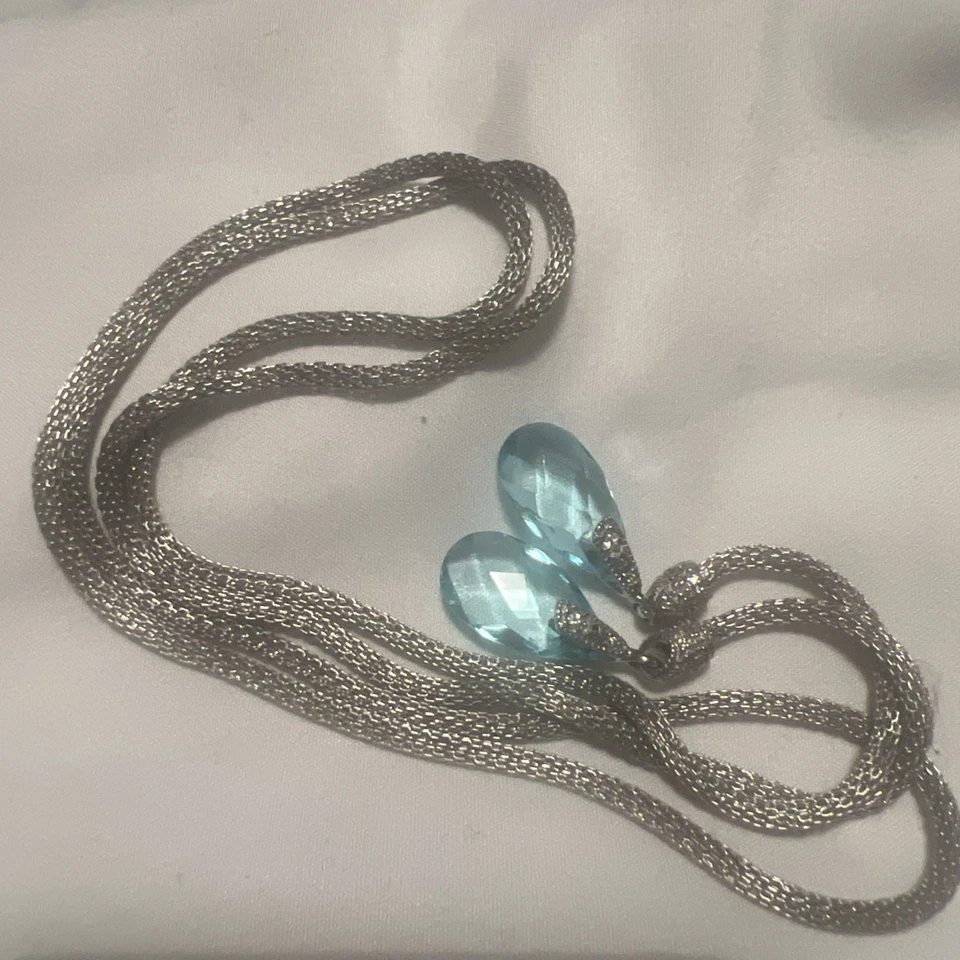 Sterling Silver Mesh Lariat With Blue Topaz Stones End caps. 34” - Image 2 of 4