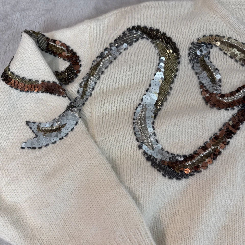 Suéter De Colección The Limited Años 90 Lentejuelas Vacaciones Angora Lana de Cordero M Acogedor Núcleo Crema Foto 3 de 4