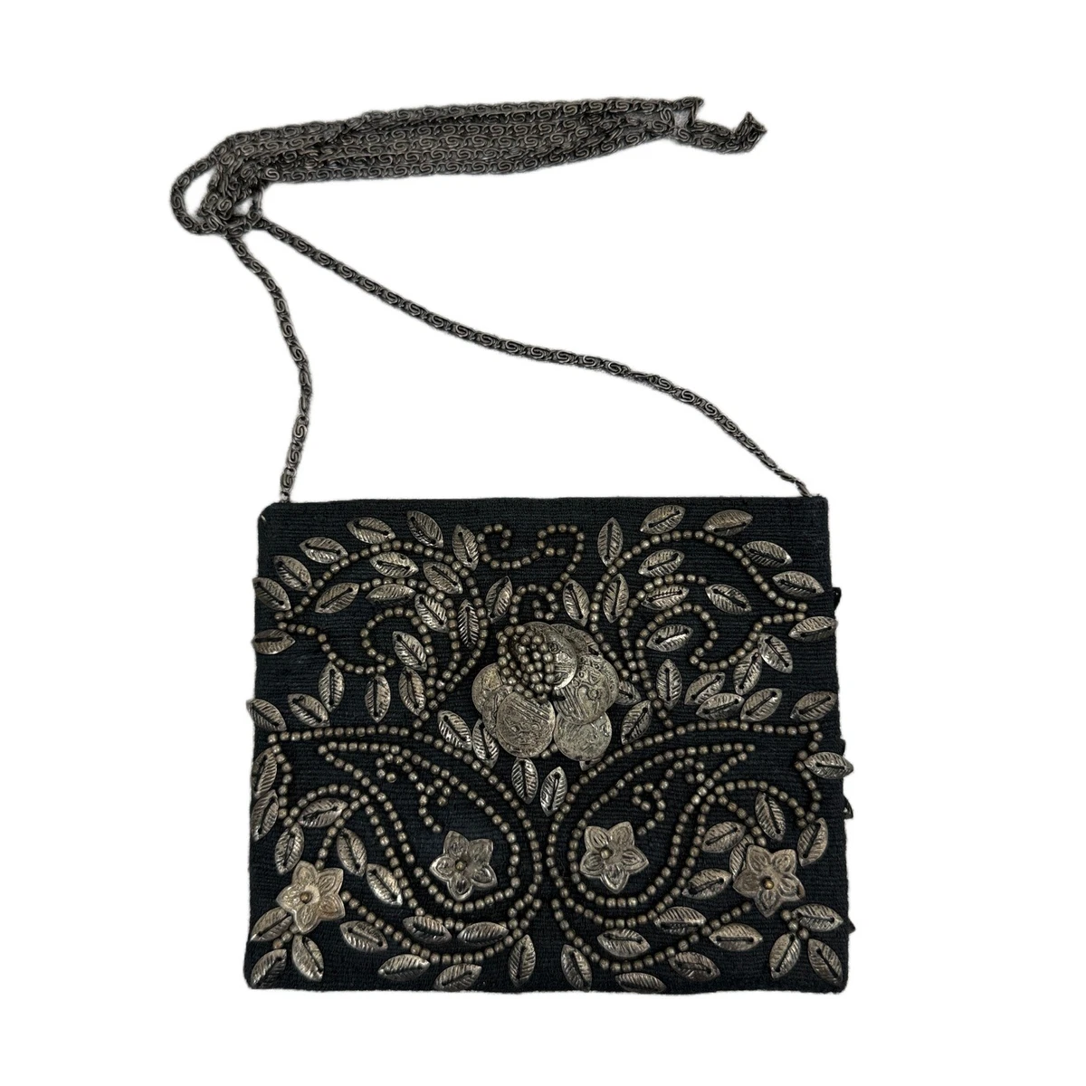 Vintage Moyna Black Beaded Mini Bag Floral Embroidery Clutch Small Handbag Moyna Beaded Floral Bags & Handbags for Women for sale | eBay main image 3