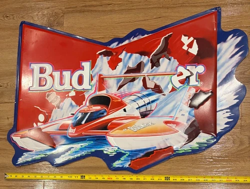 VTG 1991 Miss Budweiser Hydroplane Race Boat Metal Tin Sign 35"x26" Beer Bar Pub