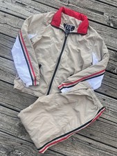 Vintage 80  s Women  s Track Suit Size PS Tan With Red/black Stripe