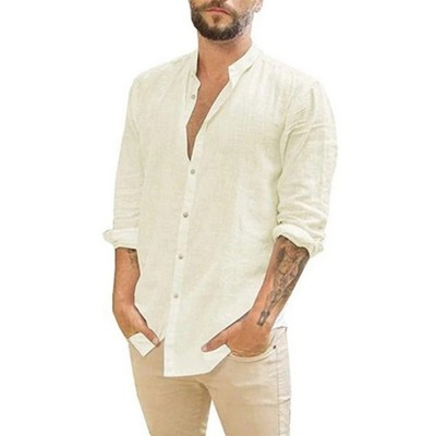 Button-Up Shirt Mens Long Sleeve Cotton Linen T-shirt Casual Summer Beach *SALE*