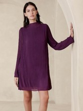 Banana Republic Delana Pleated Long Sleeve Dress Pinot Noir Purple Med Tall TM