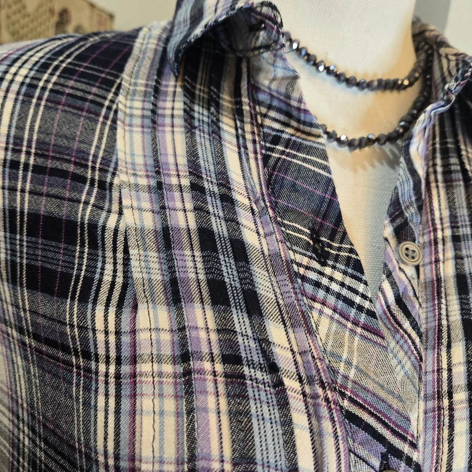 J Jill клетку блузка верхний женщин XS синий фиолетовый пуговицы пинтак супер мягкий. 42 - Изображение 3 из 4
