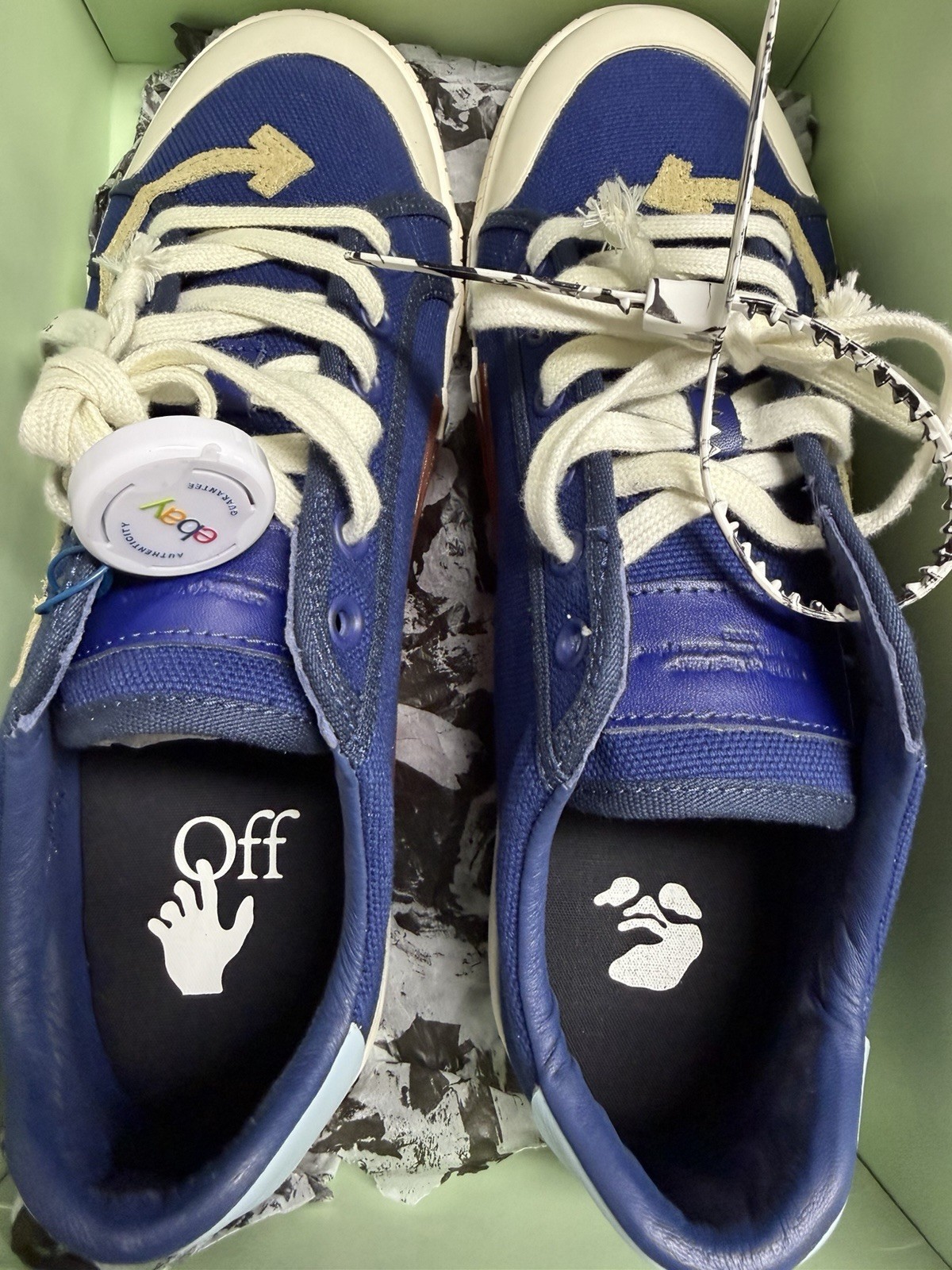 Off-White New Low Vulcanized Canvas Blue Light Green Mens Size 12 EU 45 image 8