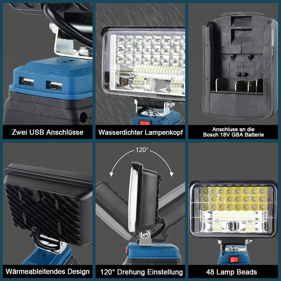 Für Bosch 18V GBA Akku LED Arbeitsleuchte 18V Strahler Licht Taschenlampe DE - Bild 4 von 4