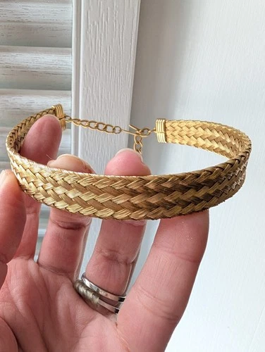 Vintage Gold Tone Braided Mesh Woven Choker Collar Necklace Costume Jewelry