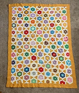 Beautifully Hand Sewn Grandmother’s Flower Garden Quilt Multicolor 66”x89”