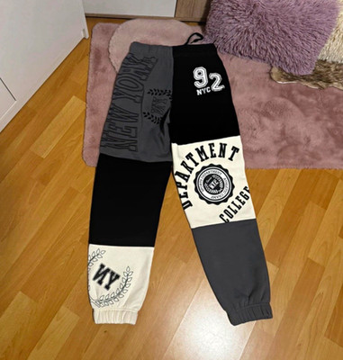New Yorker Herren Jogginghose S Schwarz/Grau/Weiß Grafikdruck 92 NYC Zugband