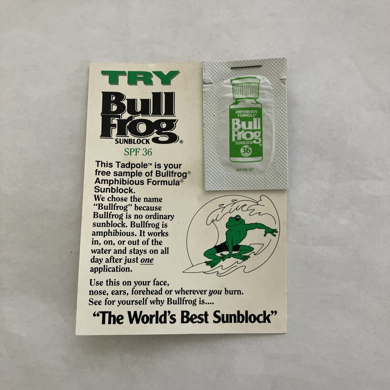 1991 Bull Frog Sunblock SPF 36 Sample Pack And Display Card