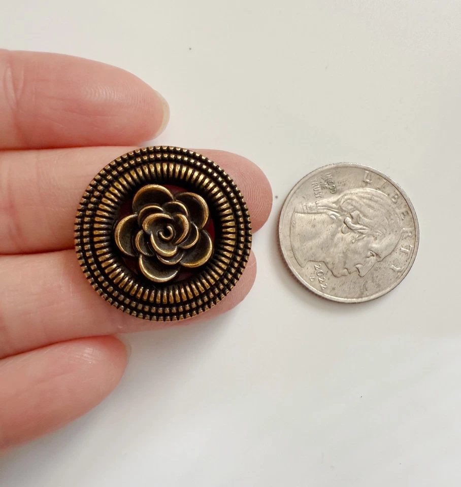 5PC Antiqued Bronze Rose Floral Metal Buttons Shank Buttons 25mm - Image 2 of 4