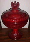 LARGE FENTON ART GLASS PATRIOT RED BICENTENNIAL LIDDED COMPOTE CADMIUM GLASS '76