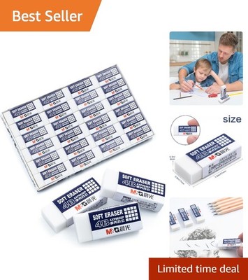 High-Quality 24 White Erasers - Minimal Crumbling, Ideal for Art & Classroom