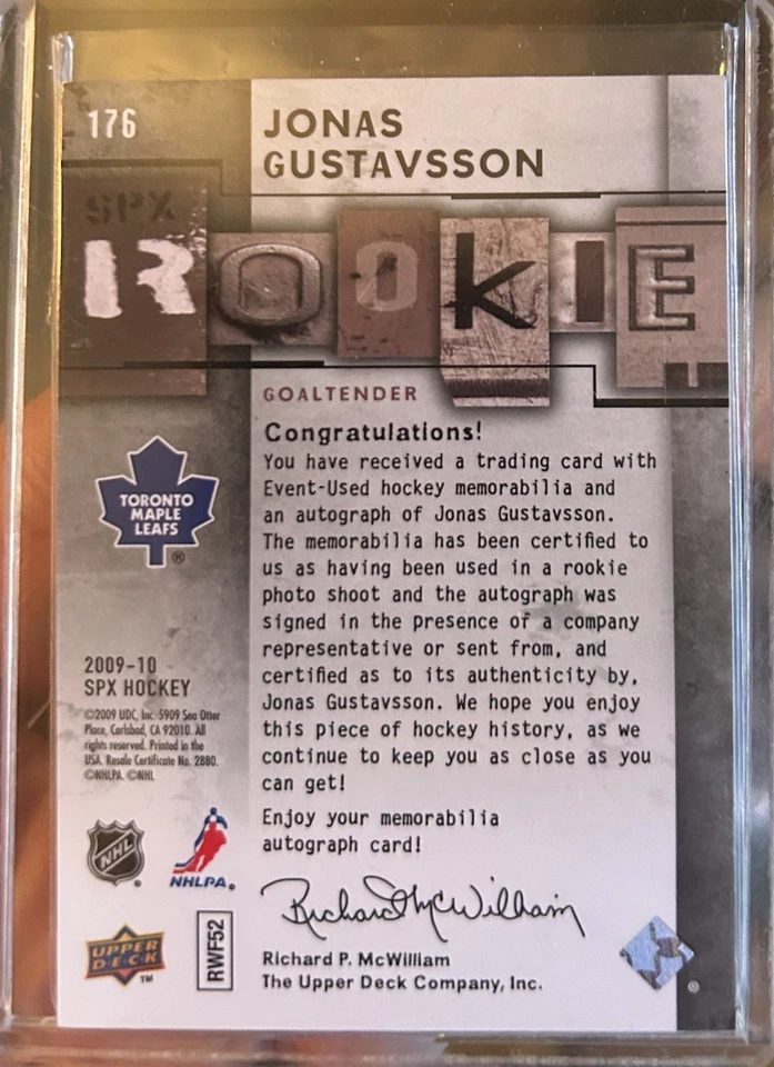 2009 SPX Jonas Gustavsson RPA Rookie Nice Patch Auto /25 Leafs #176 Mint 💎🔥 - Image 3 of 3