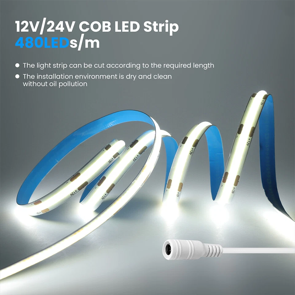 COB LED Streifen 12V 24V Weiß Leiste Band Stripe Lichterkette keine Lichtpunkte - Bild 3 von 4