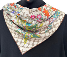 26"x26"Season Flowers Print Pure Mulberry Twill Silk Double-sided Scarf 65x65cm