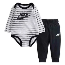 NEW Nike Baby Boy Logo Striped Bodysuit & Pants Set in Black &  Gray  Size 6 Mod