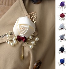 Artificial Rose Pearl Corsage Wedding Party Buttonhole Bride Groom Bridesmaid