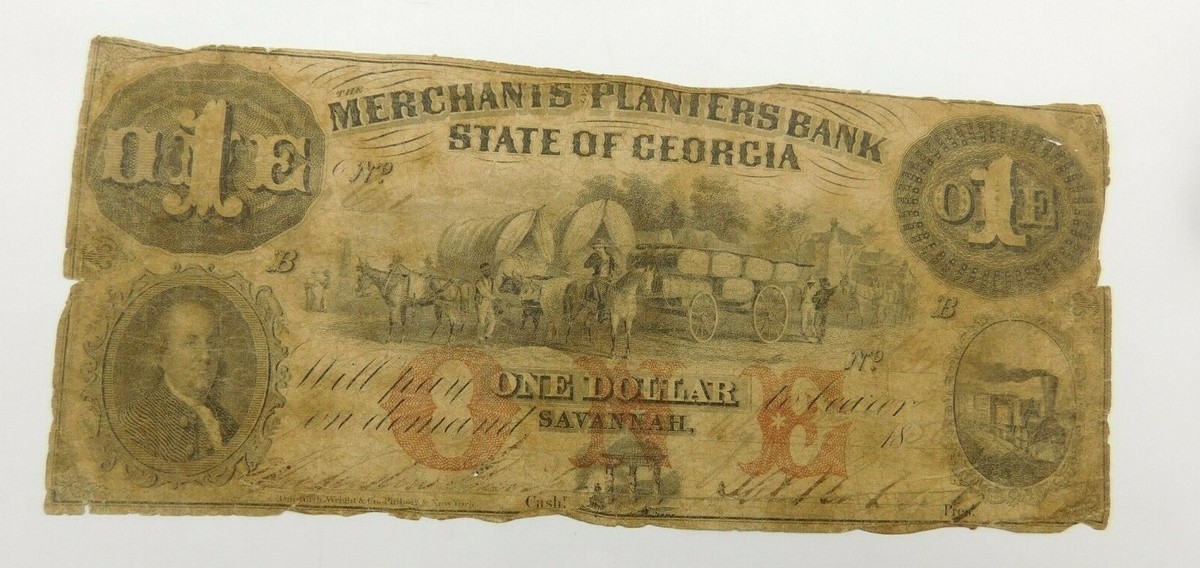 1857 $1 Merchants Planters Bank Georgia Obsolete Bank Note (OC 28
