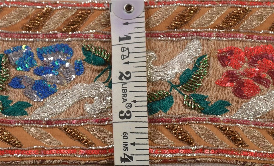 Санскрити винтажное сари отделка каймой 1 ярд бежевый рукоделие бисер шитье деко кружево - Изображение 4 из 4