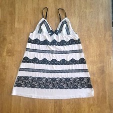 Victoria's Secret Slip Dress Pale Pink with Black Lace trim/horizontal stripes