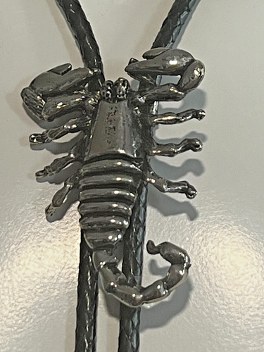 Bolo Tie Western Scorpion Cowboy Silver Tone Fast Ship Classic & Elegant - Picture 3 of 5