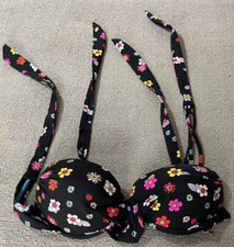 California Waves Bikini Top Womens Small Black Floral Tie Back
