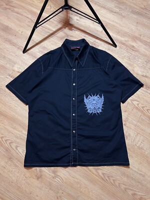 Vintage 90s Serious Clothing Skull Button Up Shirt Archive Graphic Men's  Size L