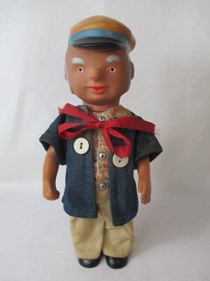 Vintage GDR Toy Figure or Doll Plastic with Original Clothes
