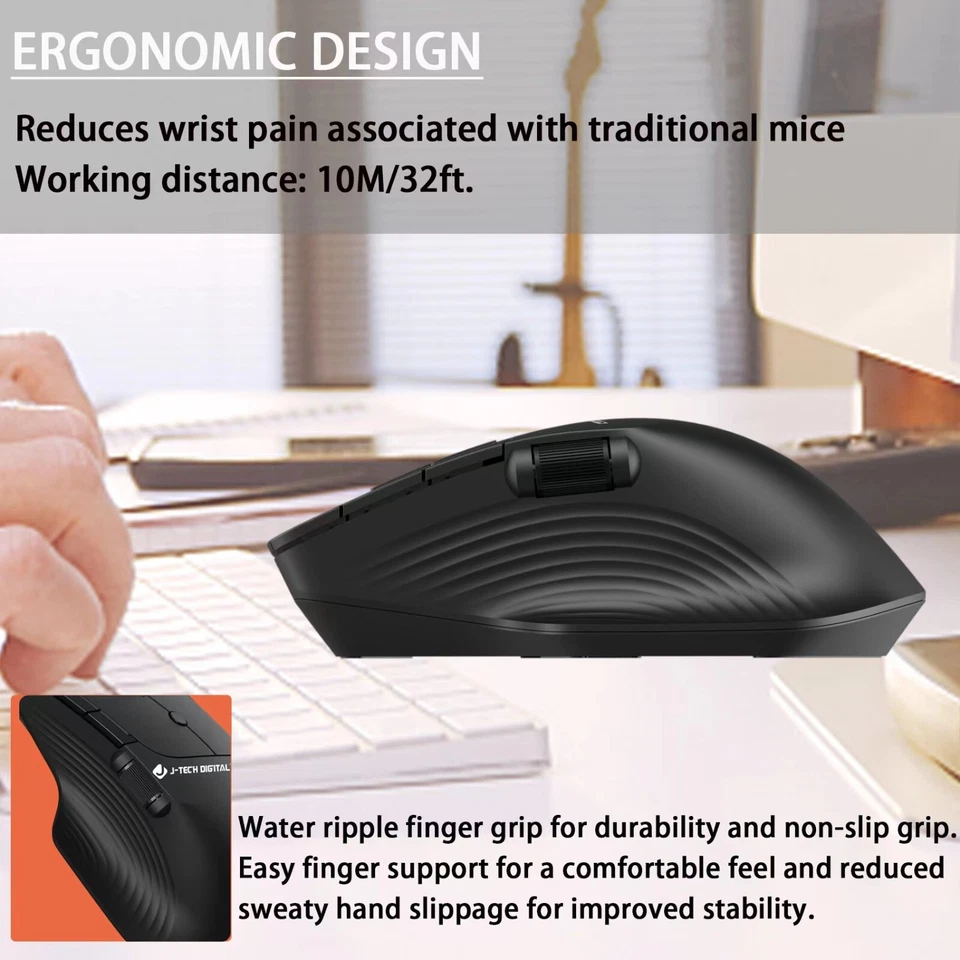 J-Tech Digital Wireless Ergonomic Mouse w/ Side Thumb Scroll Wheel Adjustable - Image 2 of 4