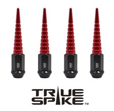 16PC TRUE SPIKE 112MM 12X1.5 STEEL LUG NUTS W/ RED EXTENDED SPIRAL SPIKES C