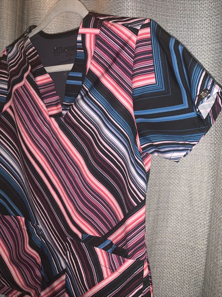 Women’s Grey’s Anatomy Barco Multi-colored Striped Scrub Top Size XS - Image 4 of 4