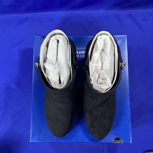 APT.9 Timezone Ankle Boots Women 9.5 Onyx Black Faux Suede Zip Block Heel NIB - Picture 7 of 10