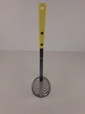 EKCO Potato Masher Yellow Handle Rivets Stainless Forge Smasher Vintage USA